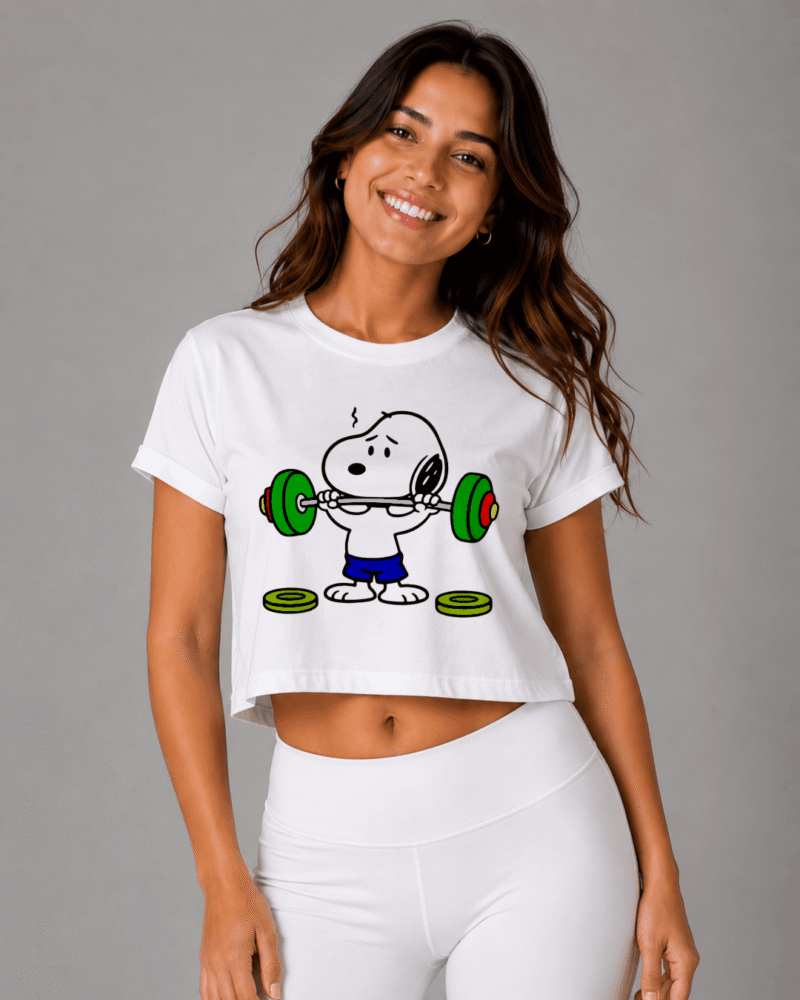 Blusón Corto Blanco Mujer – Snoopy Gym