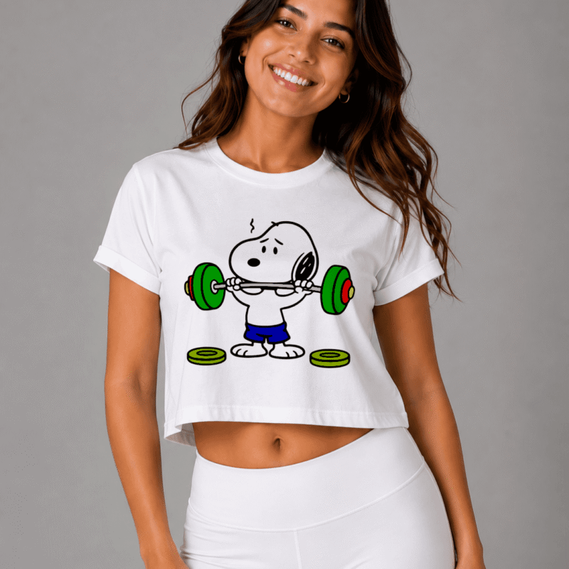 Bluson corto blanco algodon snoopy gym 1 Blusón Corto Blanco Mujer – Snoopy Gym