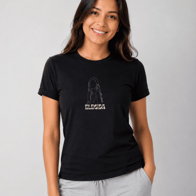 camiseta negra Elegida frente camiseta para dama-negra-Elegida