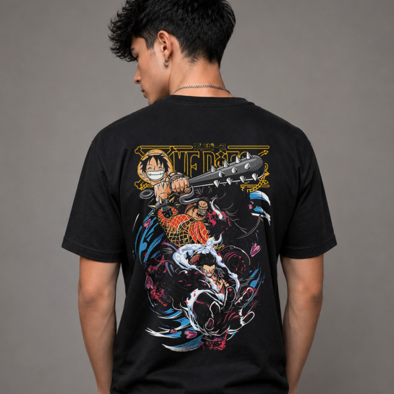 Camiseta negra estampada Luffy vs Kaido