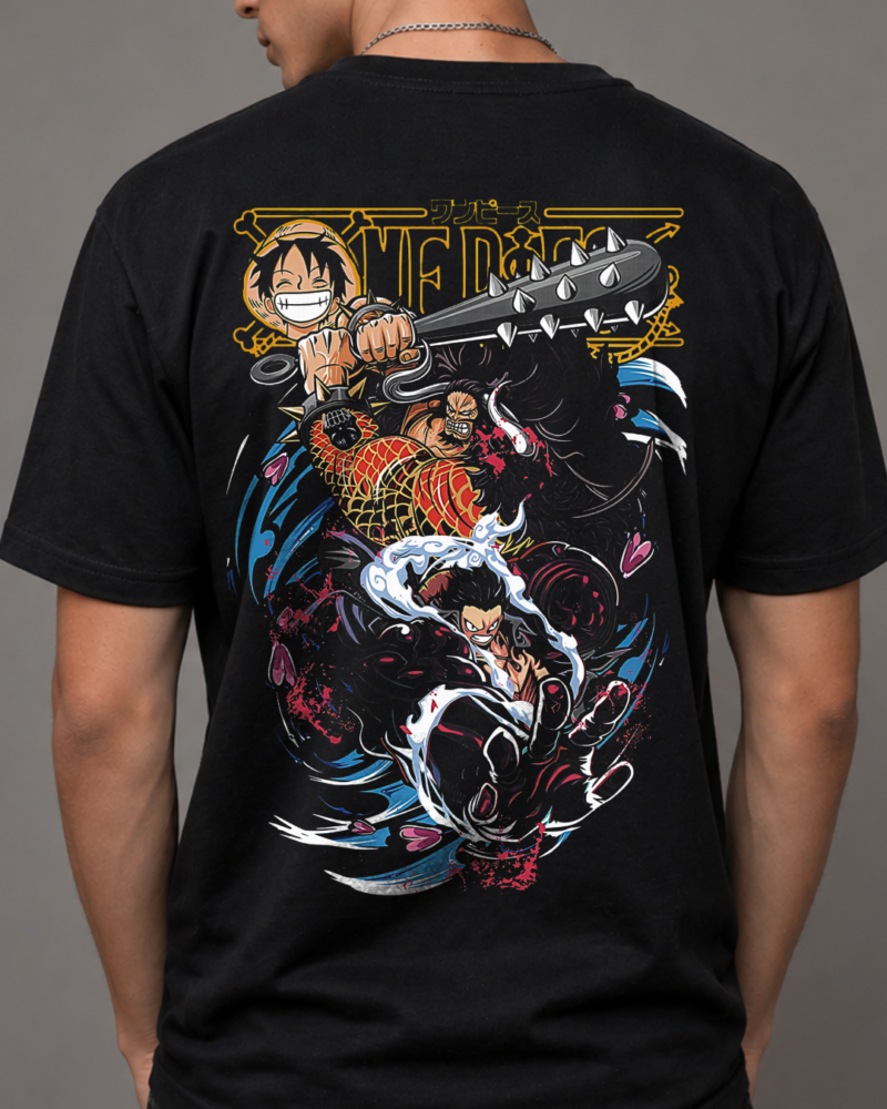 Camiseta negra estampada Luffy vs Kaido